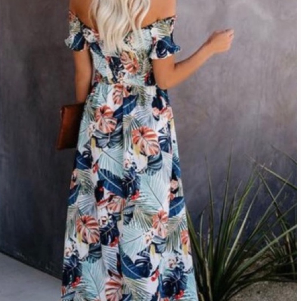 AAKKA - Smocked Floral Off-Shoulder Maxi Dress - Picture 7 of 7